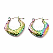 Ion Plating(IP) 304 Stainless Steel Chunky Rhombus Hoop Earrings for Women, Rainbow Color, 20x19x4mm, Pin: 0.7mm(EJEW-F283-04MC)