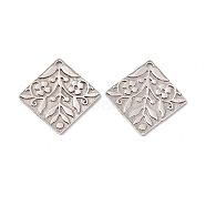 Rack Plating Tibetan Style Alloy Pendants, Rhombus with Flower, Antique Silver, 32x33x1.5mm, Hole: 2.5mm(PALLOY-D013-23AS)