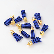 Suede Tassels, with CCB Plastic Findings, Nice for DIY Earring or Cell Phone Straps Making, Golden, Blue, 38x10mm, Hole: 2mm(DJEW-M004-05)