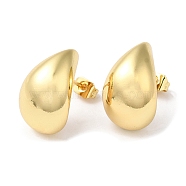 Rack Plating Brass Teardrop Stud Earrings, Real 18K Gold Plated, 18x11.5mm(EJWE-Q766-03G)