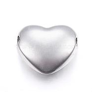 304 Stainless Steel Beads, Manual Polishing, Heart, Stainless Steel Color, 11x12.5x5mm, Hole: 2mm(STAS-G122-16P)