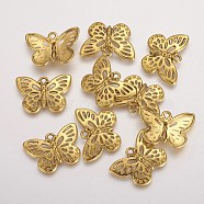 Tibetan Style Alloy Pendants, Lead Free and Cadmium Free, Butterfly, Antique Golden Color, Size: about 17mm long, 25mm wide, 3mm thick, hole: 2mm(X-TIBEP-12742-G-LF)