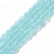 Cat Eye Beads Strands, Faceted, Teardrop, Light Cyan, 6x4mm, Hole: 0.9mm, about 63pcs/strand, 15.16 inch(38.5cm)(CE-N014-02A-05)