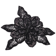 US 1Pc 3D Flower Lace Appliques, Glass Seed Beaded Gauze Embroidery Ornament Accessories, for Backpacks, Clothes, Black, 215x220x4mm(DIY-MA0005-03B)