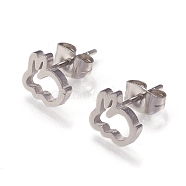 304 Stainless Steel Stud Earrings, with Ear Nuts, Rabbit, Stainless Steel Color, 8x9x2mm, Pin: 0.8mm(X-EJEW-N045-04P)