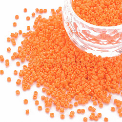 Glass Cylinder Beads, Seed Beads, Baking Paint, Round Hole, Dark Orange, 1.5~2x1~2mm, Hole: 0.8mm, about 45000pcs/bag, about 1pound/bag(SEED-S047-A-007)