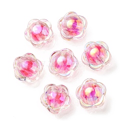 UV Plating Rainbow Iridescent Acrylic Beads, Two Tone Bead in Bead, Flower, Deep Pink, 12x12.5x8.5mm, Hole: 2.5mm(OACR-A014-03C)