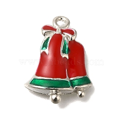 Alloy Enamel Pendants, Christmas Bell Charm, Platinum, Red, 24x17x4mm, Hole: 1.8mm(FIND-C065-01P)