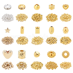 PandaHall Elite CCB Plastic Beads, with Iron Rhinestone Spacer Beads, Mixed Shapes, Golden & Silver, 840pcs/box(CCB-PH0001-11)