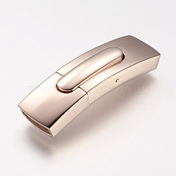 304 Stainless Steel Bayonet Clasps, Rectangle, Rose Gold, 32.6x6.2x6mm, Hole: 4x4mm(STAS-P158-01D-RG)