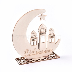 Eid Mubarak Wooden Ornaments, Ramadan Wood Tabletop Decoration, Moon with Star, Blanched Almond, 148x150x2.5mm(WOOD-D022-A03)