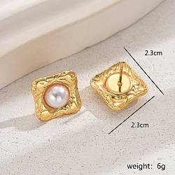 Vintage Style Stainless Steel Pearl Earrings for Women's Party, Golden, Square(HR3485)