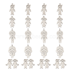 PandaHall Jewelry 20Pcs 5 Style 304 Stainless Steel Pendants & Link Connectors, Laser Cut, Human, Stainless Steel Color, 18.5~26x9.5~23.5x1mm, Hole: 1.4~1.6mm, 4pcs/style(STAS-PJ0001-19)