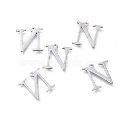 304 Stainless Steel Charms, Greek Alphabet, Stainless Steel Color, Letter.N, 13x13x1mm, Hole: 1.2mm(STAS-K215-04P)