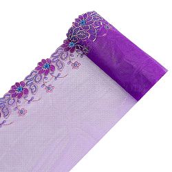 Flower Pattern Polyester Mesh Tulle Fabric, Garment Accessories, Purple, 19~20x0.07cm(DIY-GF0007-30)