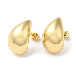 Rack Plating Brass Teardrop Stud Earrings, Real 18K Gold Plated, 18x11.5mm(EJWE-Q766-03G)