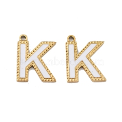 Ion Plating(IP) 316 Stainless Steel Pendants, Nickel Free, with Enamel, Letter Charm, Real 18K Gold Plated, Letter K, 17x13.5x2mm, Hole: 1.4mm(STAS-U014-28G-11)