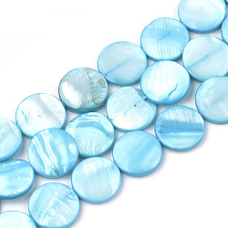 Freshwater Shell Beads, Dyed, Flat Round, Dodger Blue, 15x2.5~4mm, Hole: 0.7mm, about 26pcs/strand, 14.9 inch(X-SHEL-S274-13A)