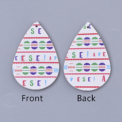 PU Leather Big Pendants, Easter Theme, Teardrop with Pattern, White, 55~56.5x35~37x2mm, Hole: 1~2mm(FIND-T058-A33)