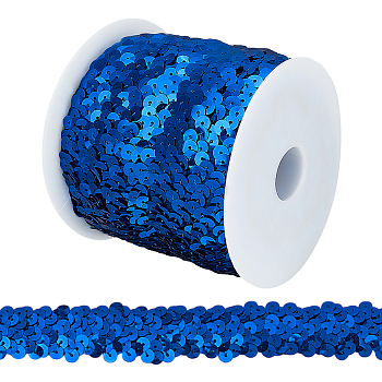 Olycraft Plastic Paillette Elastic Beads, Sequins Beads, Ornament Accessories, 3 Rows Paillette Roll, Flat Round, Blue, 25x1.5mm, 10m/roll