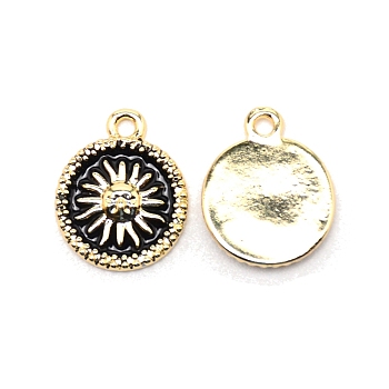 Alloy Enamel Pendants, Flat Round with Sun, Light Gold, 16.5x13.5x2.2mm, Hole: 1.6mm