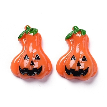 Halloween Theme Opaque Resin Cabochons, for Jewelry Making, Pumpkin Jack-O'-Lantern, Flat Back, Orange Red, 29x22x8mm