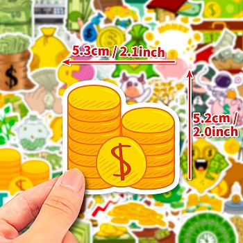 50Pcs Money Theme Paper Self-Adhesive Picture Stickers, for Water Bottles, Laptop, Luggage, Cup, Computer, Mobile Phone, Skateboard, Guitar Stickers Decor, Mixed Color, 23~52x53~56x0.1mm, 50pcs/set