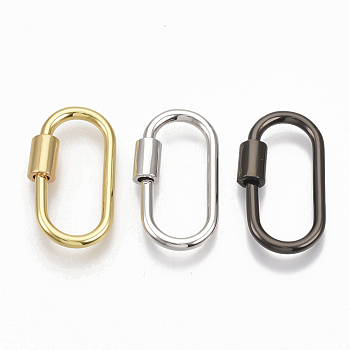 Brass Screw Carabiner Lock Charms, for Necklaces Making, Oval, Mixed Color, 25.5x14x2mm, Screw: 6.5x4.5mm