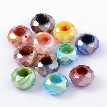 Glass European Beads, Large Hole Beads, No Metal Core, Faceted, Rondelle, Mixed Color, 14x8mm, Hole: 5mm