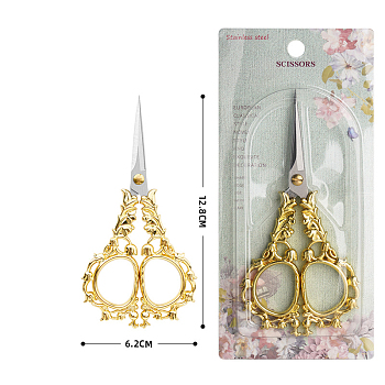 Stainless Steel Scissors, Embroidery Scissors, Sewing Scissors, with Zinc Alloy Handle, Golden & Stainless Steel Color, 128x62mm