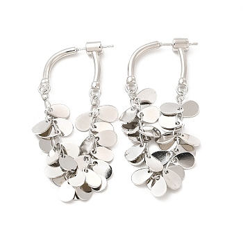 Brass Teardrop Charms Hoop Earrings, Cluster Long Drop Earrings for Women, Platinum, 52x27x5mm, Pin: 0.9mm