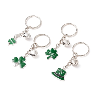 Alloy Enamel Clove & Hat Pendants Keychains, with Platinum Plated Iron Split Key Rings and Bell, Dark Green, 7.2cm