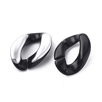 Plated Acrylic Linking Rings, Quick Link Connector, for Curb Chain Making, Twisted Oval, Black, Silver Plated, 23x17x5.5mm
