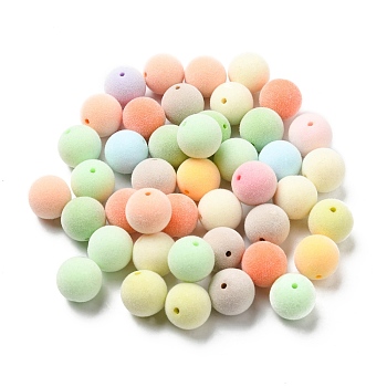 Flocky Acrylic Beads, Round, Mixed Color, 16x15.5mm, Hole: 2mm