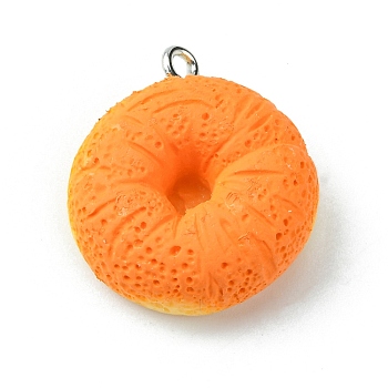 Opaque Resin Imitation Food Pendants, Bread Charms, with Platinum Tone Iron Loops, Round, 24.5x20x8mm, Hole: 1.8mm