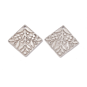 Rack Plating Tibetan Style Alloy Pendants, Rhombus with Flower, Antique Silver, 32x33x1.5mm, Hole: 2.5mm