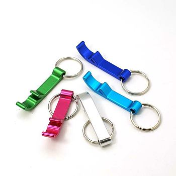 Aluminum Alloy Bottle Openners, with Iron Rings, Letter F, Mixed Color, 74mm