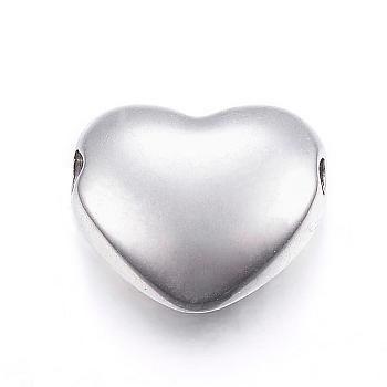 304 Stainless Steel Beads, Manual Polishing, Heart, Stainless Steel Color, 11x12.5x5mm, Hole: 2mm