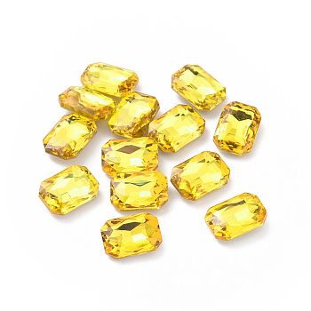 Glass Rhinestone Cabochons, Pointed Back & Silver Back Plated, Rectangle, Citrine, 14x10x5mm