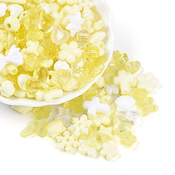 Transparent & Opaque Acrylic Beads, Mixed Shapes, Yellow, 7.5~24.5x7.5~32.7x2.5~12.5mm, Hole: 0.5~3mm