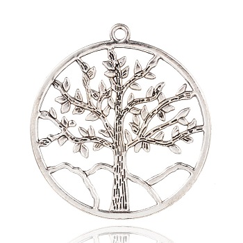 Tibetan Style Tree of Life Big Alloy Pendants, Antique Silver, 62x57x1.5mm, Hole: 3.5mm