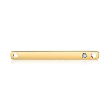 201 Stainless Steel Links connectors, with Rhinestone, Rectangle, Crystal, Golden, 32x3x1.5mm, Hole: 1.5mm