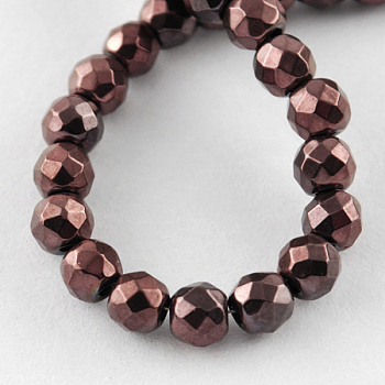Non-magnetic Synthetic Hematite Beads Strands, Grade A, Faceted, Round, Copper Plated, 2x2mm, Hole: 1mm