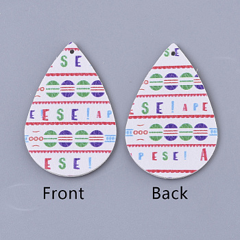 PU Leather Big Pendants, Easter Theme, Teardrop with Pattern, White, 55~56.5x35~37x2mm, Hole: 1~2mm