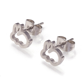 304 Stainless Steel Stud Earrings, with Ear Nuts, Rabbit, Stainless Steel Color, 8x9x2mm, Pin: 0.8mm