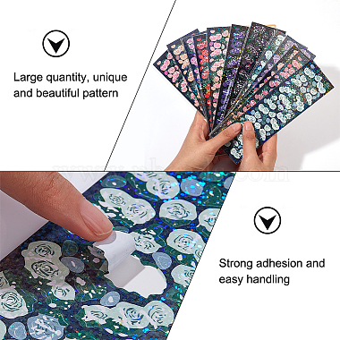 CHGCRAFT 20 Sheets 10 Colors Laser Style Waterproof PVC Rose Stickers(DIY-CA0004-89)-5