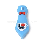 Father's Day Silicone Beads, Focal Beads, Blue, Tie, 28x12x14mm, Hole: 2.5mm(SIL-D014-03E)