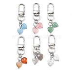 6Pcs Heart Natural Green Aventurine & Red Agate & Grey Agate & Aquamarine & Howlite & Cherry Quartz Glass Pendant Decoration, Alloy Swivel Clasps Charms for Bag Ornaments, 55mm(HJEW-JM02493-S)