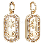 10Pcs Brass Micro Pave Clear Cubic Zirconia Charms, with Jump Ring, Long-Lasting Plated, Oval with Star & Eye, Real 18K Gold Plated, 13.5x8.5x2mm, Jump Ring: 5x0.7mm, 3.6mm Inner Diameter(ZIRC-BBC0001-25)