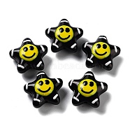 Handmade Lampwork Bead, with Enamel, Star with Smiling Face, Black, 20~20.5x21~21.5x10.5~11mm, Hole: 1.6mm(LAMP-H065-04C)